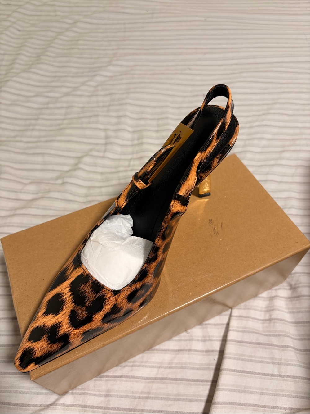 Leopard Print Pointed Slingback Heel in Brown and Black